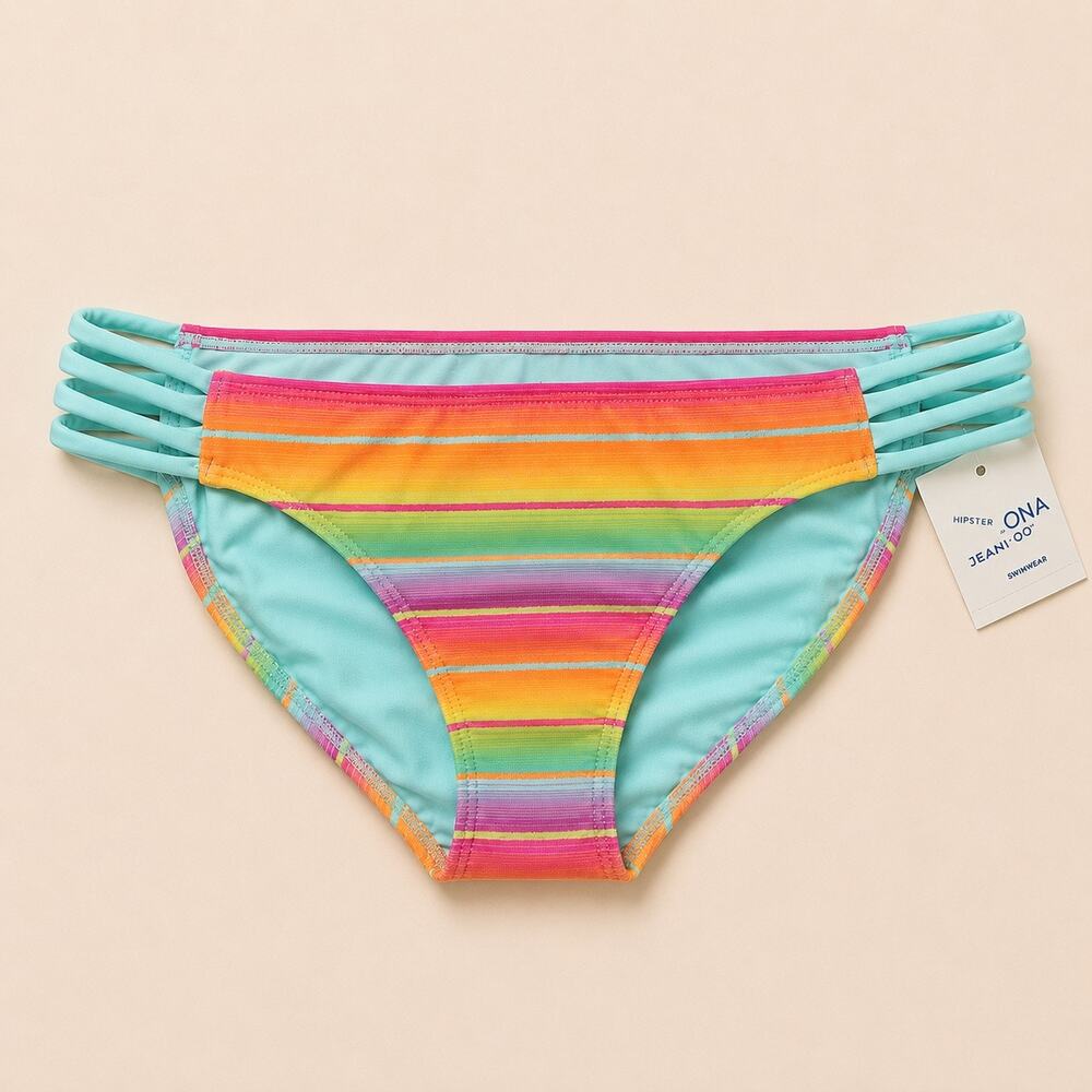 NWT Arizona Jean Co Rainbow Stripe Bikini Bottoms Juniors Medium